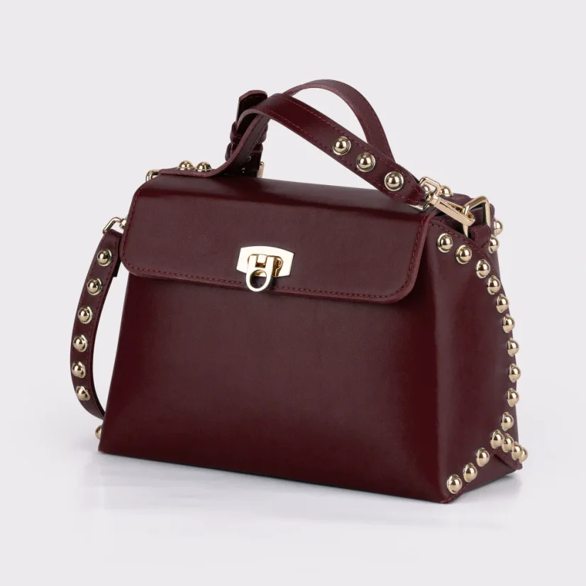 Elegantná kožená kabelka MARIMA – bordová (burgundy) so zlatými doplnkami