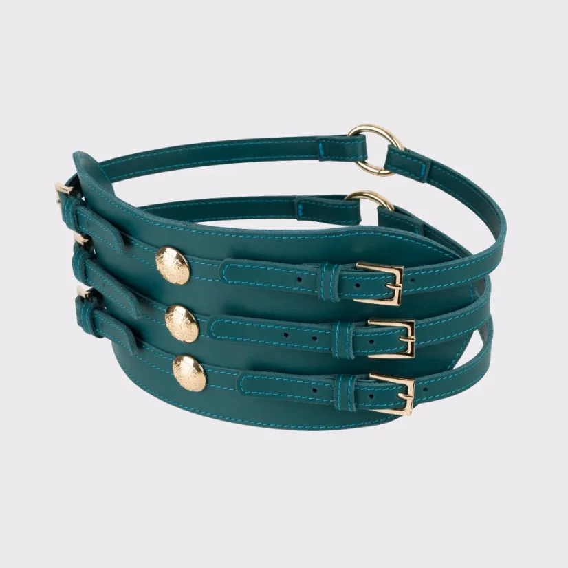 KOŽENÝ OPASOK SO ŠIESTIMI PRACKAMI MARIMA - Farba: Tyrkysová koža