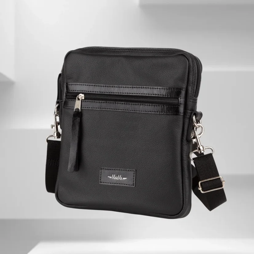 KOŽENÁ PÁNSKA TAŠKA MARIMA – CROSSBODY NA RAMENO (ČIERNA) - Farba: Čierna koža