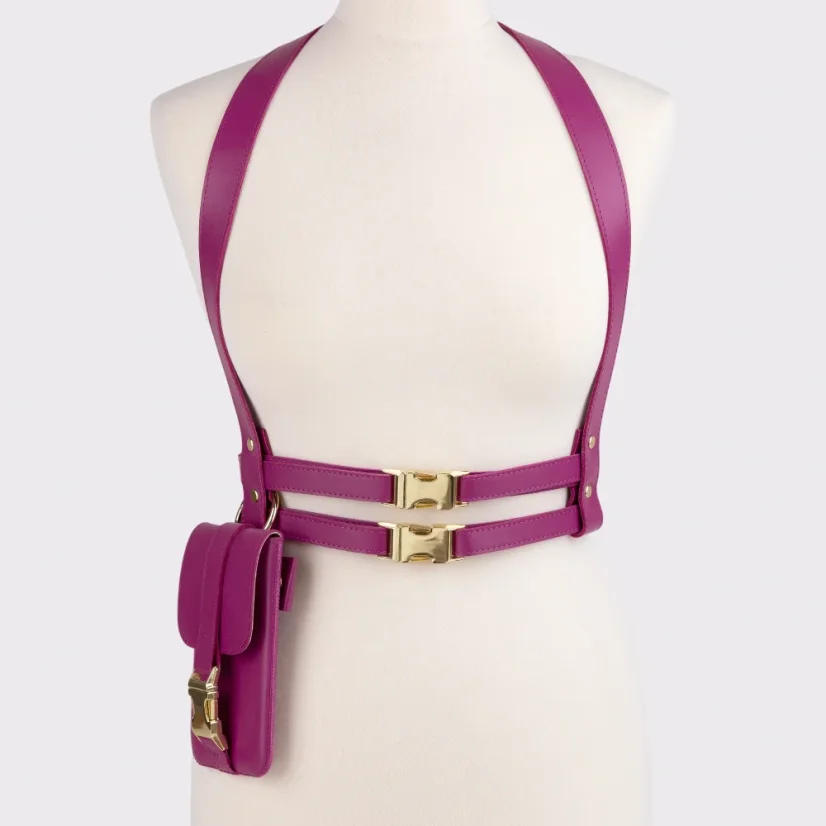 KOŽENÉ TRAKY - DVOJRADOVÉ MARIMA - Farba: Fuchsia koža 