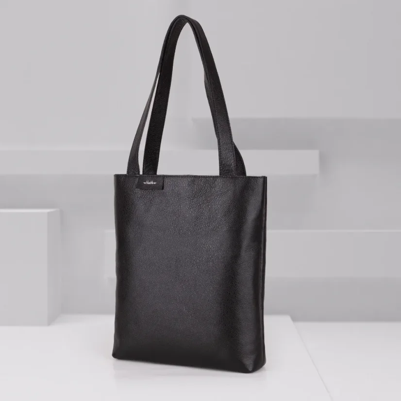 KOŽENÁ TAŠKA MARIMA – NA FORMÁT A4 SO ZIPSOM (SHOPPER BAG) - Farba: Čierna koža