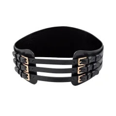 Pohľad spredu – kožený opasok MARIMA so šiestimi prackami a zlatým kovaním Pohľad spredu – kožený opasok MARIMA so šiestimi prackami a zlatým kovaním