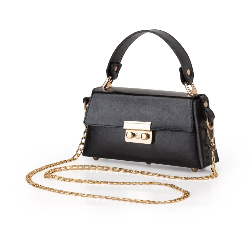 KOŽENÁ MINI KABELKA MARIMA MY SECRETS - Farba: čierna koža - zlaté kovanie