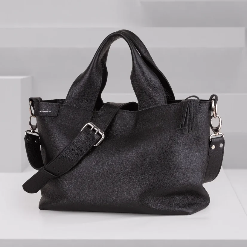 KOŽENÁ TAŠKA MARIMA – ELEGANTNÁ NA RAMENO AJ DO RUKY (A4) - Farba: Čierna koža