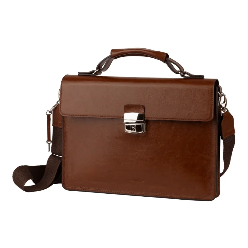 Pánska kožená aktovka MARIMA – pohľad spredu, elegantná hnedá taška